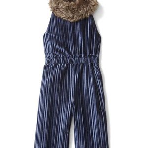 FAUX FUR COLLAR VELVET JUMPSUIT